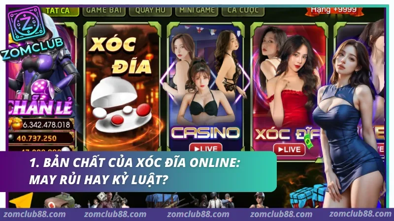 5-meo-choi-xoc-dia-1.webp Sảnh ZomClub với ô Xóc Đĩa có bát, đĩa và các quân vị đỏ trắng