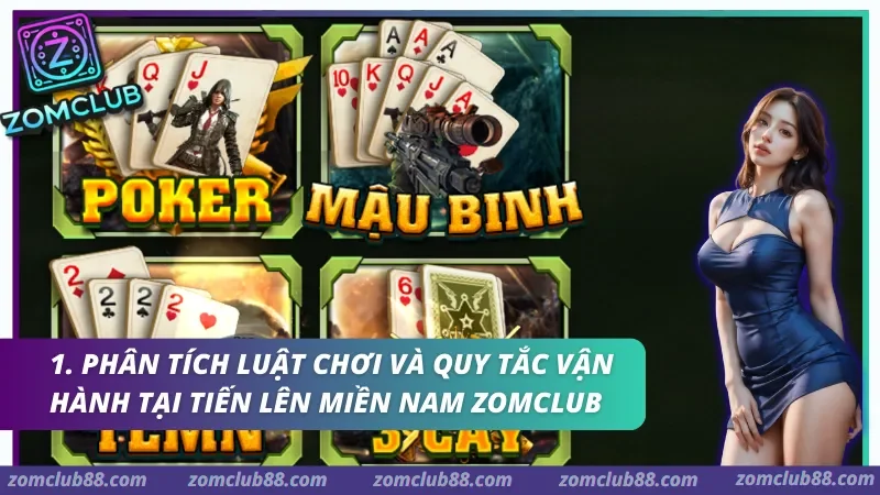 Hình ảnh Tien Len Mien Nam Zomclub 1 trong bài viết Tiến lên miền Nam Zomclub: Khảo sát luật chơi & Hạ tầng Game bài 2026. Tiến lên miền Nam ZOMCLUB hiển thị cùng Poker và Mậu Binh.