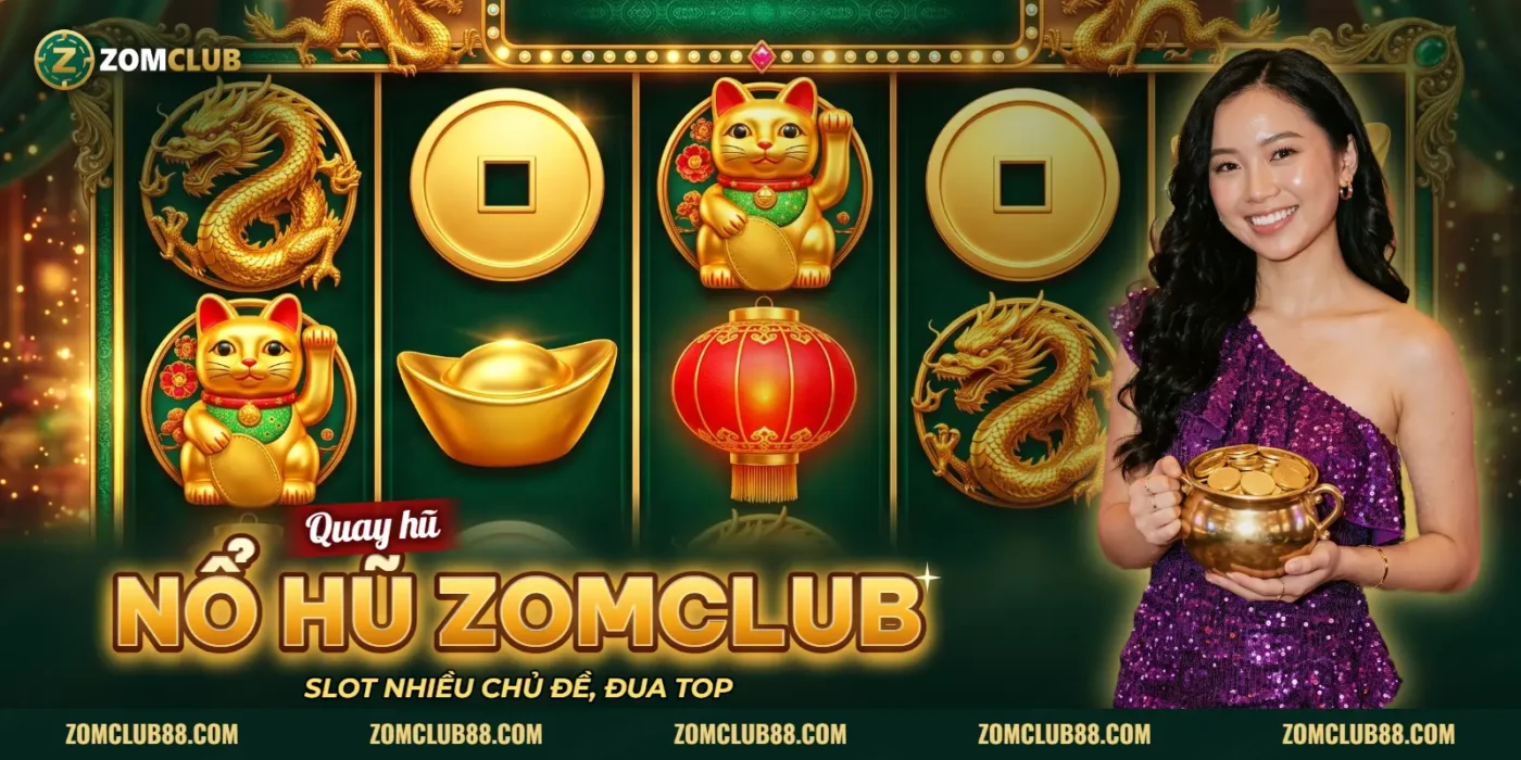 Ảnh minh họa Nổ Hũ ZOMCLUB: máy slot biểu tượng may mắn và người mẫu ôm hũ xu vàng Ảnh minh họa Nổ Hũ ZOMCLUB: máy slot biểu tượng may mắn và người mẫu ôm hũ xu vàng