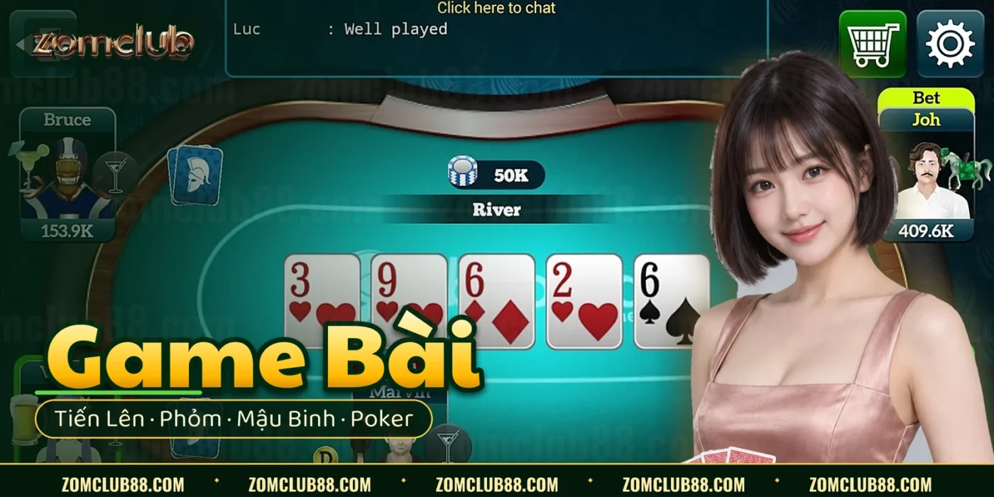 Bàn game bài online ZomClub với năm lá bài chung đã mở Bàn game bài online ZomClub với năm lá bài chung đã mở